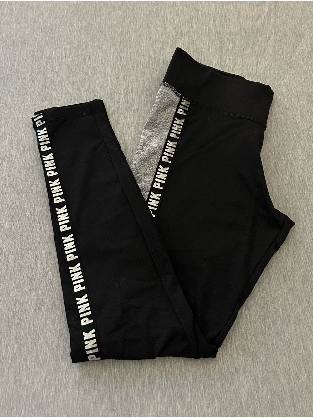 PINK Victoria's Secret Black Leggings with White Logo Tape